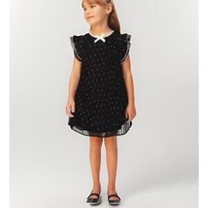 H&M Girls Dress Size 6 Police Dot Pleaded Black White Classy Bow Elegant